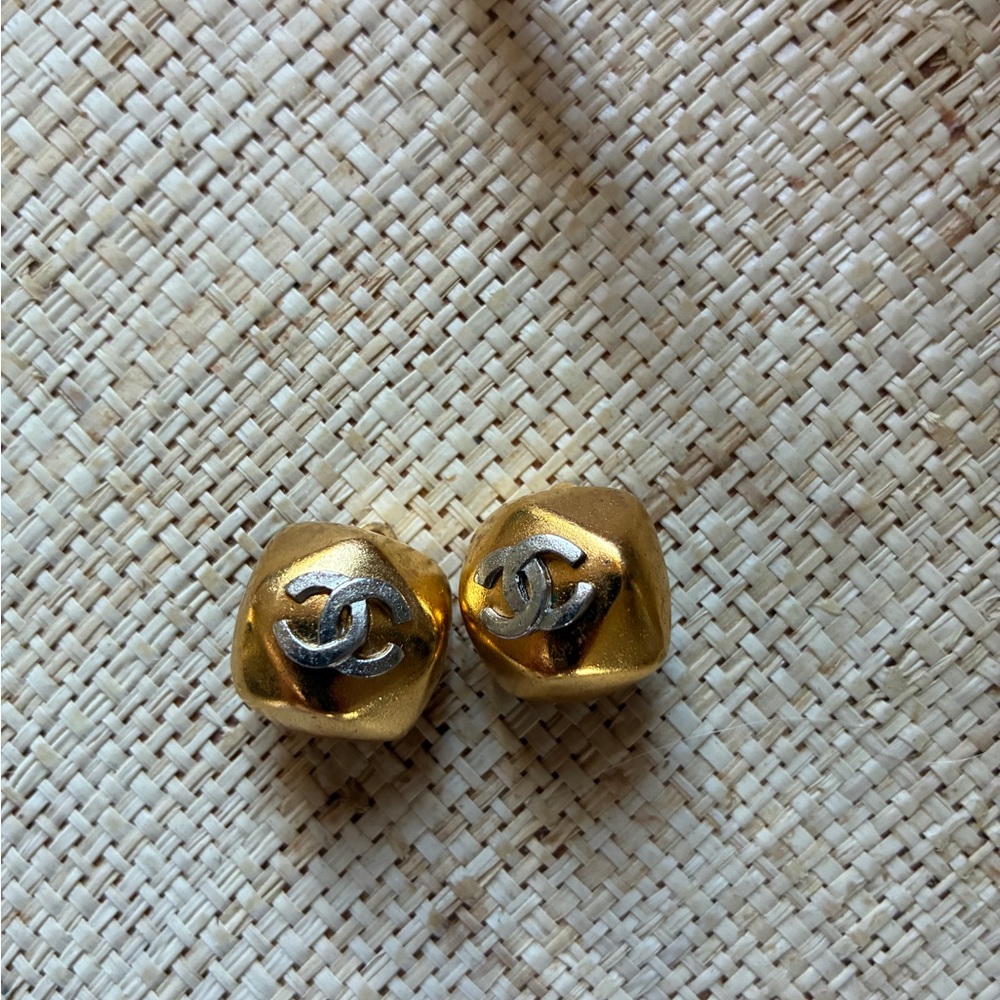 Vintage CHANEL Gold and Silver Clip-on Earrings
